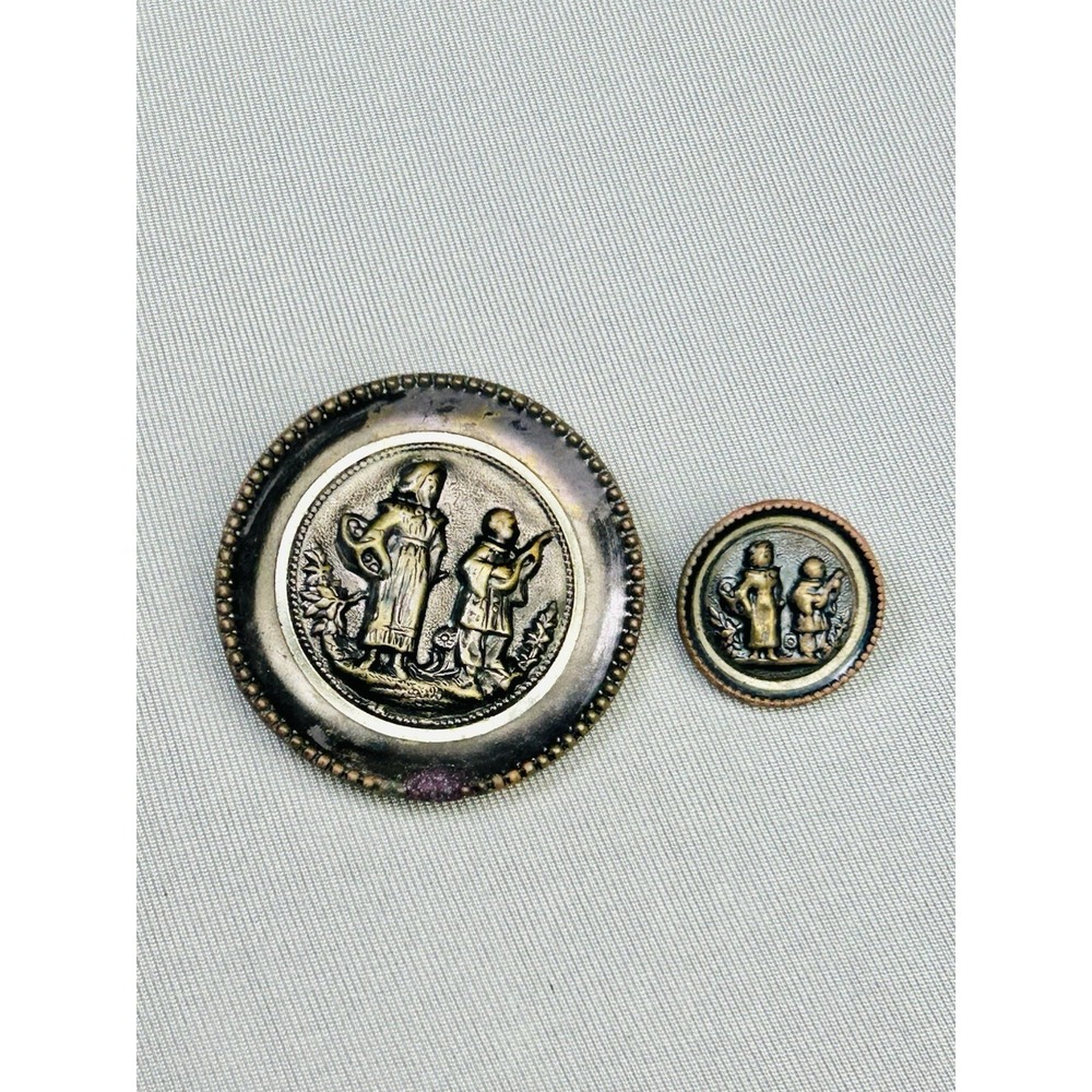 Ino & Nello The WaitsLarge & Mini Antique Metal Loop Picture Buttons Set Of 2